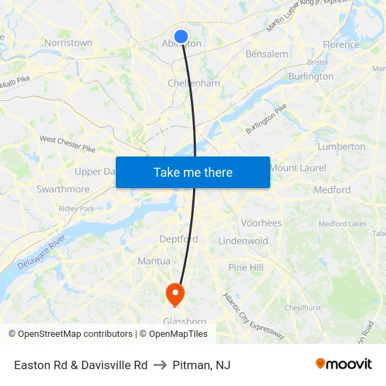 Easton Rd & Davisville Rd to Pitman, NJ map