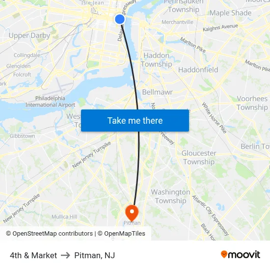4th & Market to Pitman, NJ map