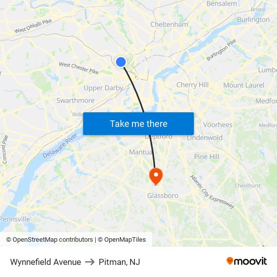 Wynnefield Avenue to Pitman, NJ map