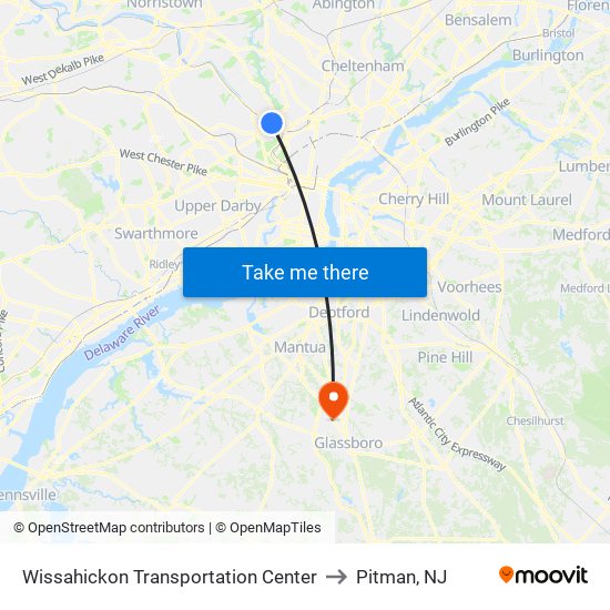 Wissahickon Transportation Center to Pitman, NJ map
