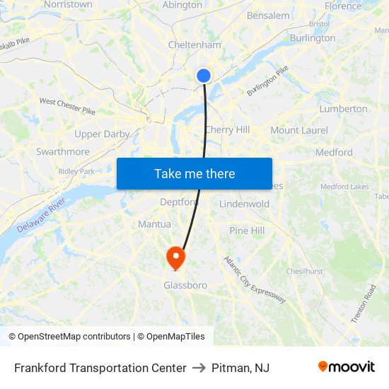 Frankford Transportation Center to Pitman, NJ map