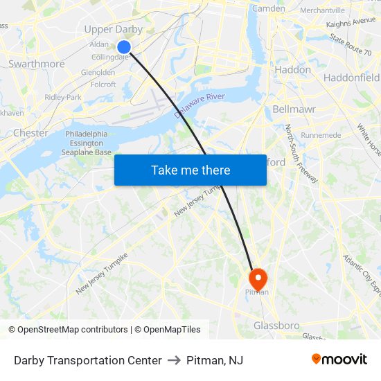 Darby Transportation Center to Pitman, NJ map