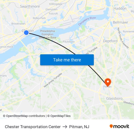 Chester Transportation Center to Pitman, NJ map