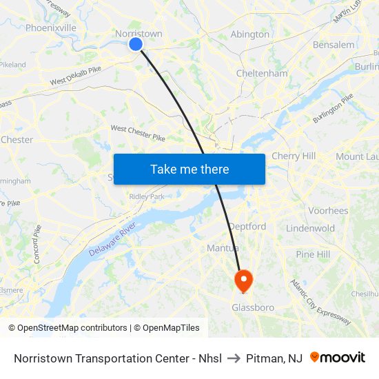 Norristown Transportation Center - Nhsl to Pitman, NJ map