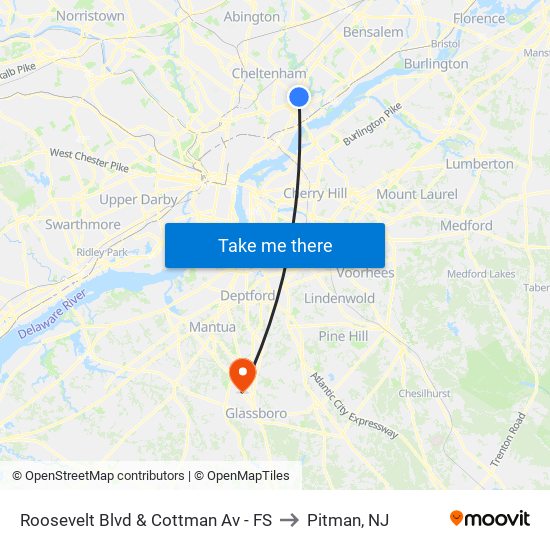 Roosevelt Blvd & Cottman Av - FS to Pitman, NJ map