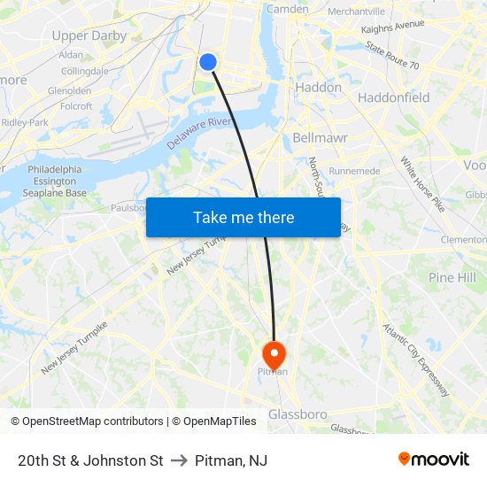 20th St & Johnston St to Pitman, NJ map