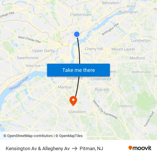 Kensington Av & Allegheny Av to Pitman, NJ map