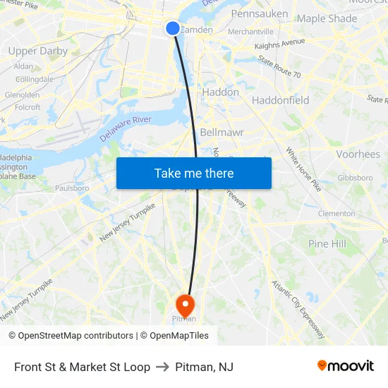 Front St & Market St Loop to Pitman, NJ map