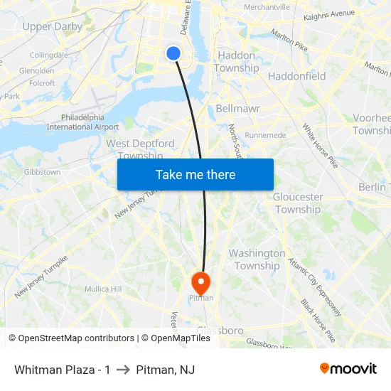 Whitman Plaza - 1 to Pitman, NJ map