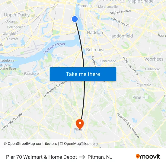 Pier 70 Walmart & Home Depot to Pitman, NJ map