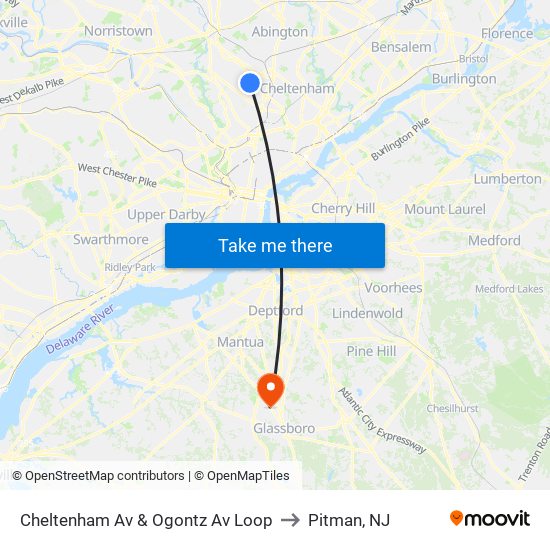 Cheltenham Av & Ogontz Av Loop to Pitman, NJ map