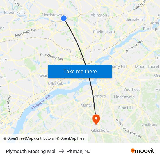 Plymouth Meeting Mall to Pitman, NJ map