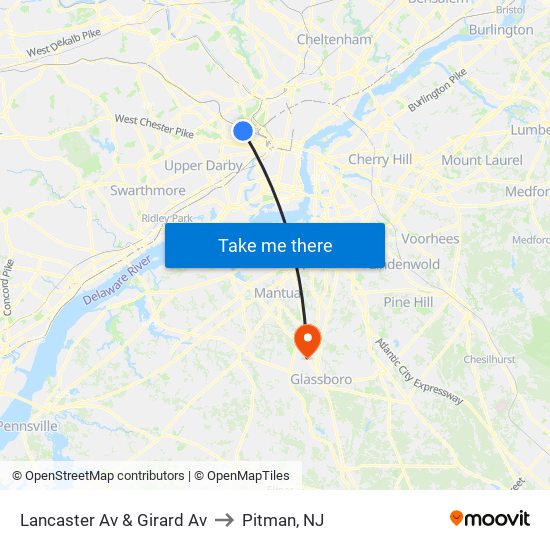 Lancaster Av & Girard Av to Pitman, NJ map