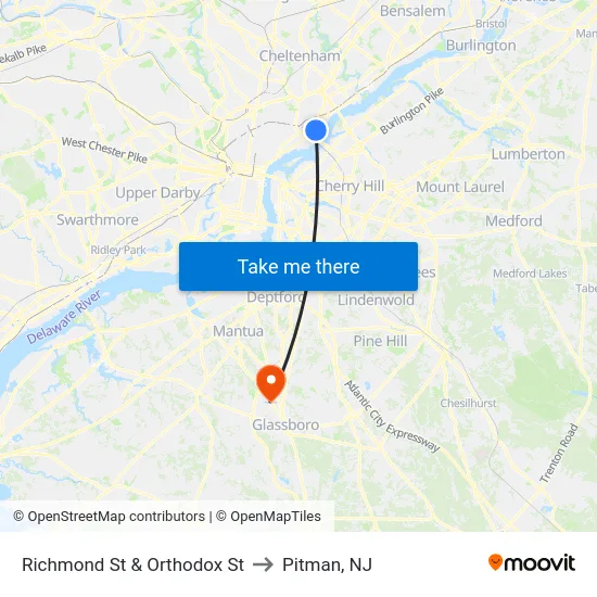 Richmond St & Orthodox St to Pitman, NJ map