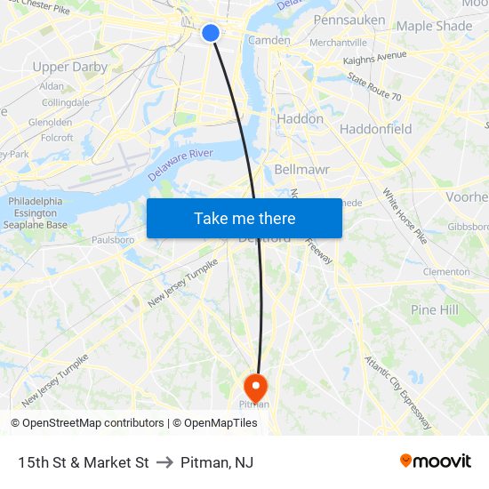 15th St & Market St to Pitman, NJ map