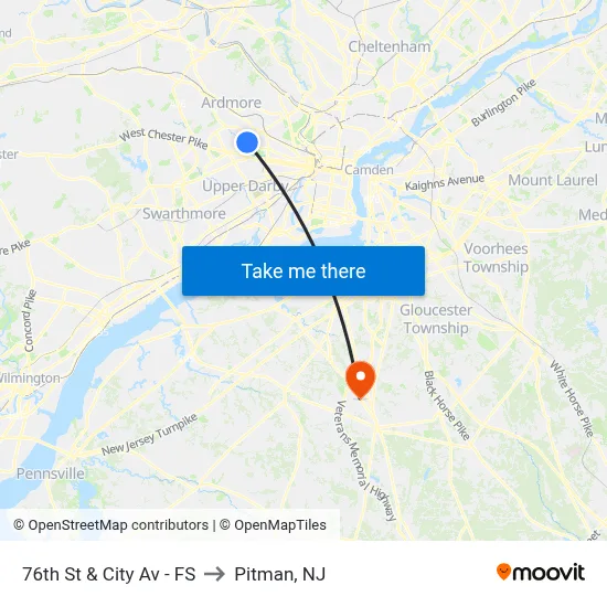 76th St & City Av - FS to Pitman, NJ map
