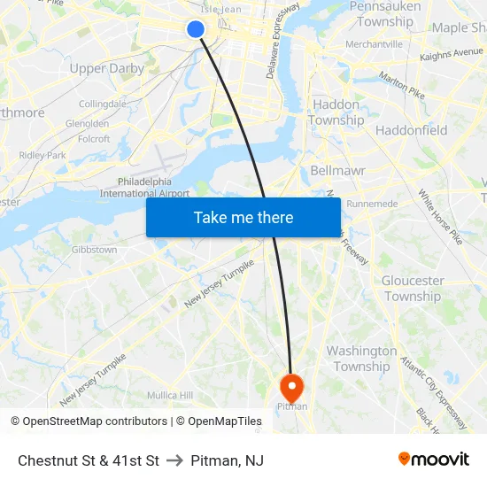 Chestnut St & 41st St to Pitman, NJ map