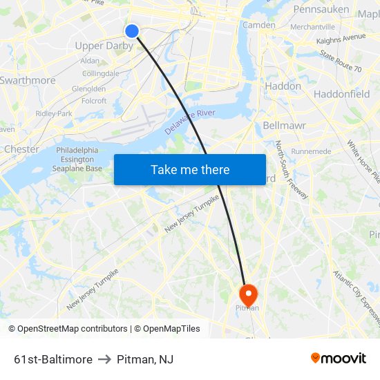 61st-Baltimore to Pitman, NJ map