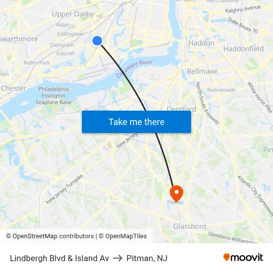 Lindbergh Blvd & Island Av to Pitman, NJ map