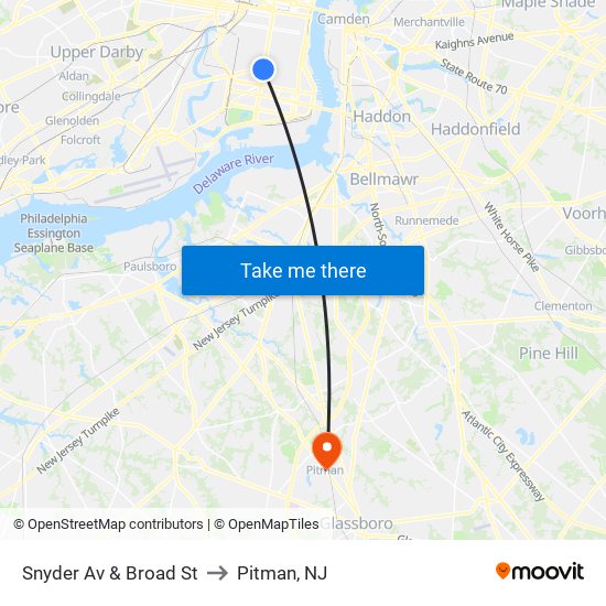 Snyder Av & Broad St to Pitman, NJ map