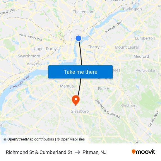 Richmond St & Cumberland St to Pitman, NJ map