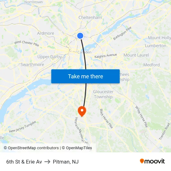 6th St & Erie Av to Pitman, NJ map