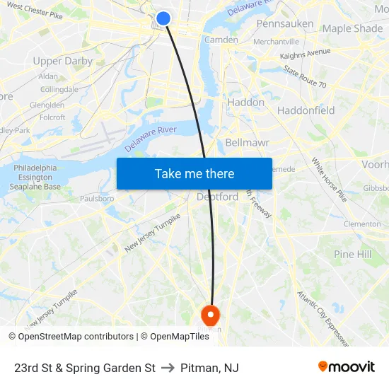 23rd St & Spring Garden St to Pitman, NJ map