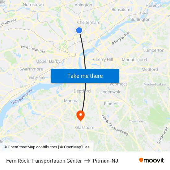 Fern Rock Transportation Center to Pitman, NJ map