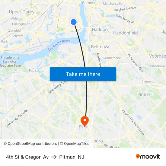 4th St & Oregon Av to Pitman, NJ map