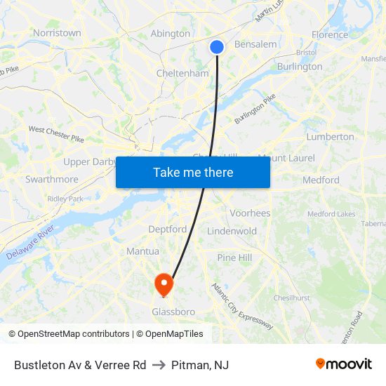Bustleton Av & Verree Rd to Pitman, NJ map