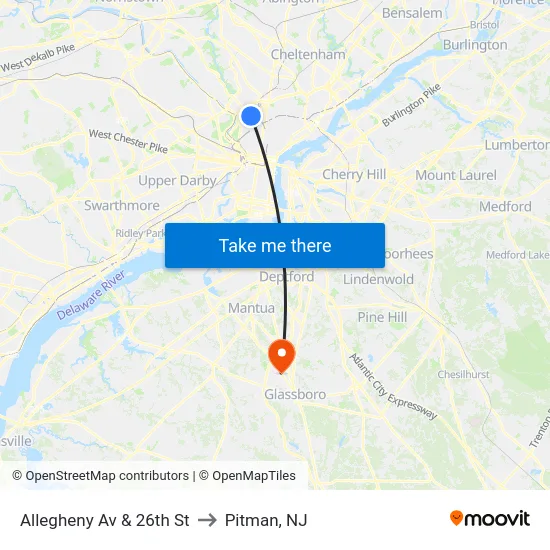 Allegheny Av & 26th St to Pitman, NJ map