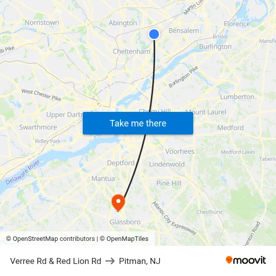 Verree Rd & Red Lion Rd to Pitman, NJ map