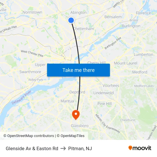 Glenside Av & Easton Rd to Pitman, NJ map