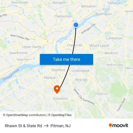 Rhawn St & State Rd to Pitman, NJ map