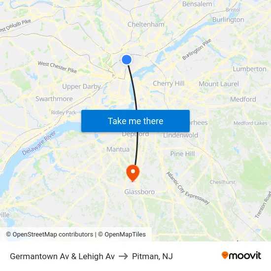 Germantown Av & Lehigh Av to Pitman, NJ map