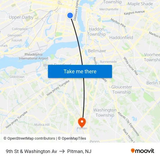 9th St & Washington Av to Pitman, NJ map