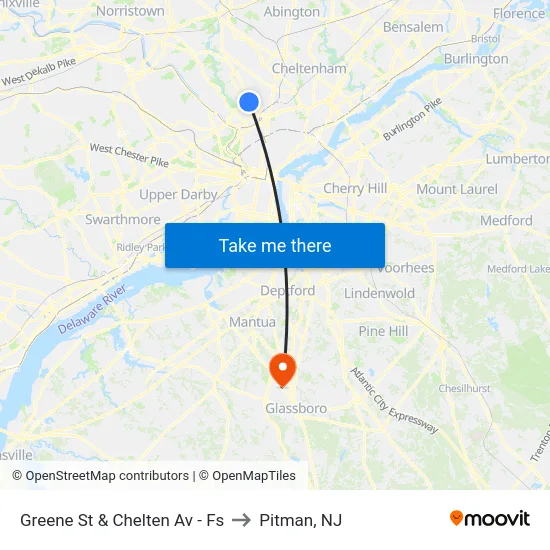 Greene St & Chelten Av - Fs to Pitman, NJ map