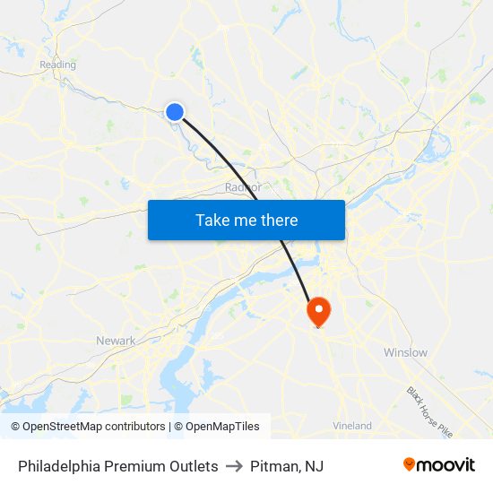 Philadelphia Premium Outlets to Pitman, NJ map