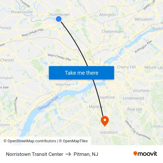 Norristown Transit Center to Pitman, NJ map