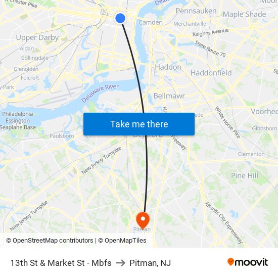 13th St & Market St - Mbfs to Pitman, NJ map
