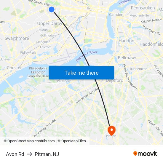 Avon Rd to Pitman, NJ map