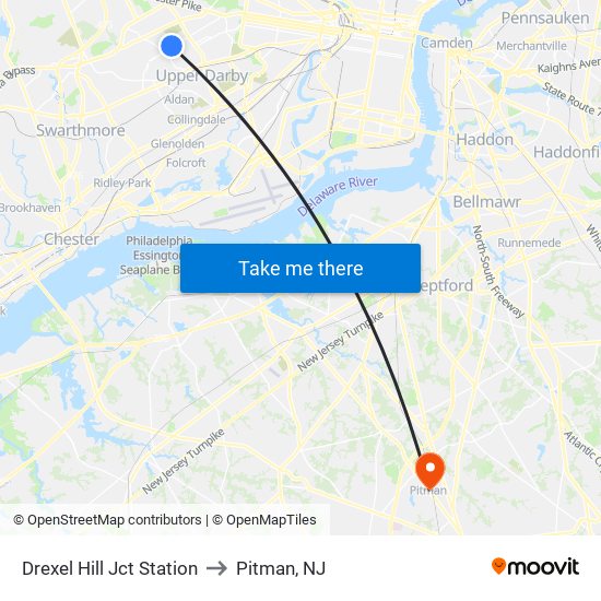 Drexel Hill Jct Station to Pitman, NJ map