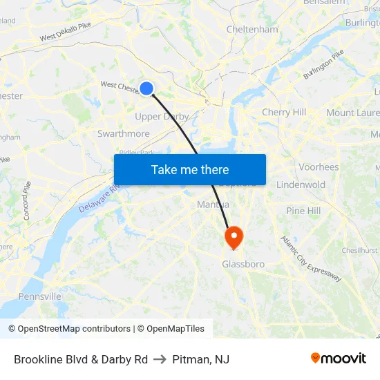 Brookline Blvd & Darby Rd to Pitman, NJ map