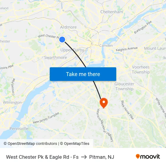 West Chester Pk & Eagle Rd - Fs to Pitman, NJ map