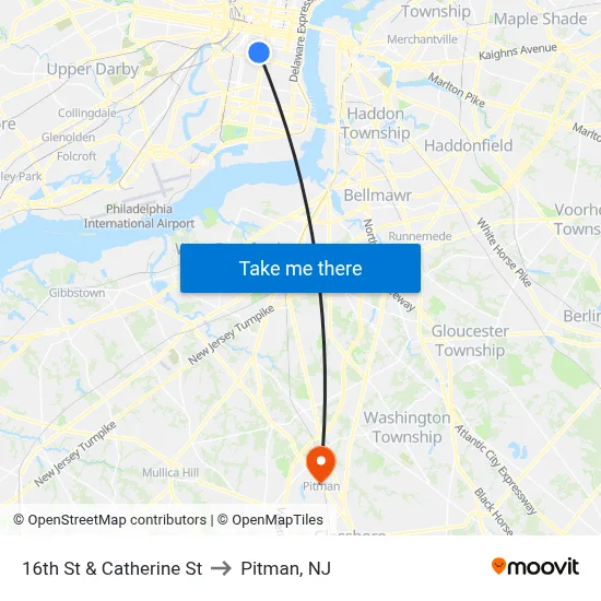 16th St & Catherine St to Pitman, NJ map