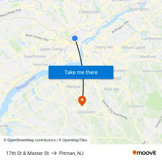 17th St & Master St to Pitman, NJ map