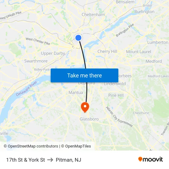 17th St & York St to Pitman, NJ map