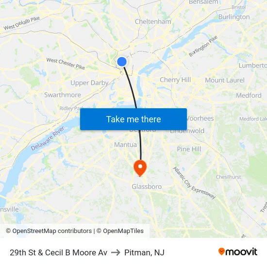 29th St & Cecil B Moore Av to Pitman, NJ map