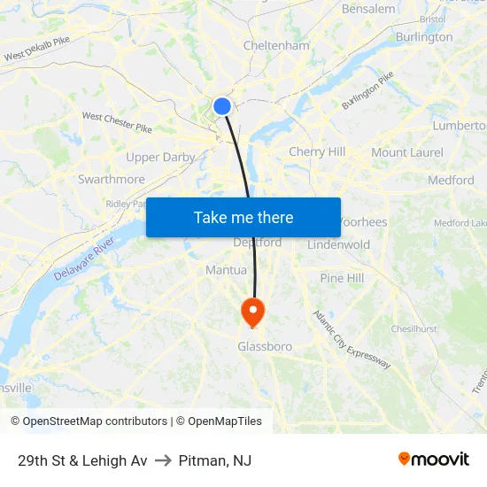 29th St & Lehigh Av to Pitman, NJ map