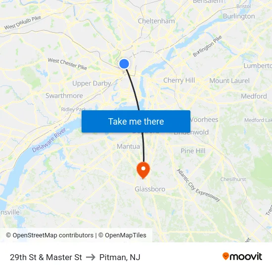 29th St & Master St to Pitman, NJ map